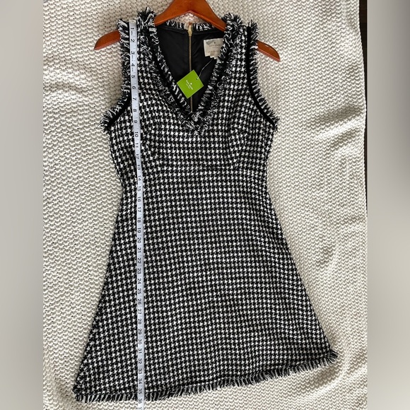 Kate Spade NWT Houndstooth Sheath Dress Sleeveless Fringe Trim Chic Tweed - Picture 7 of 9